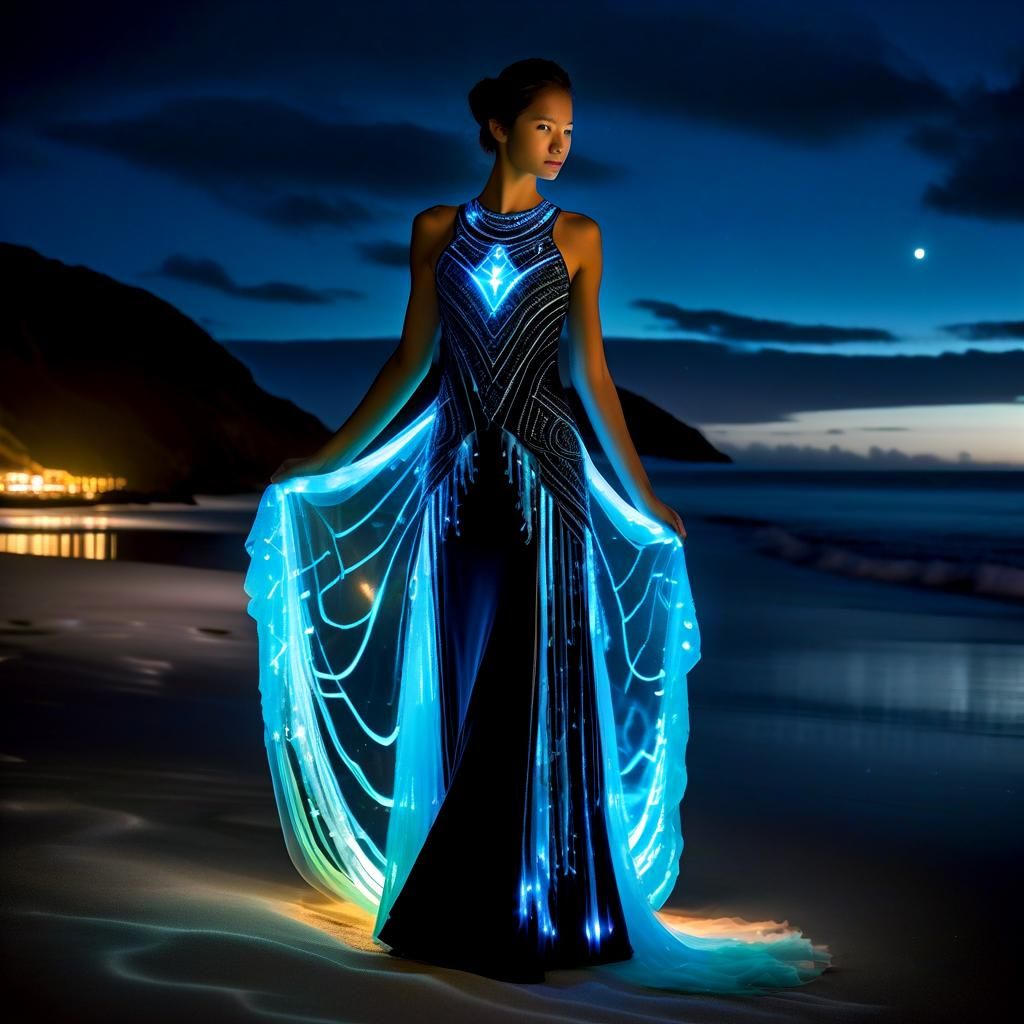 Bioluminescent Rune Dress: Magical Fantasy Art
