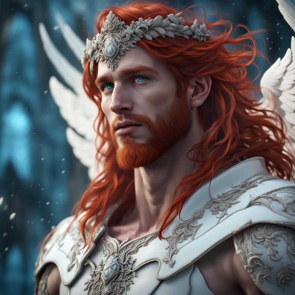 Beautiful Red-Haired Angel in Detailed Matte Painting