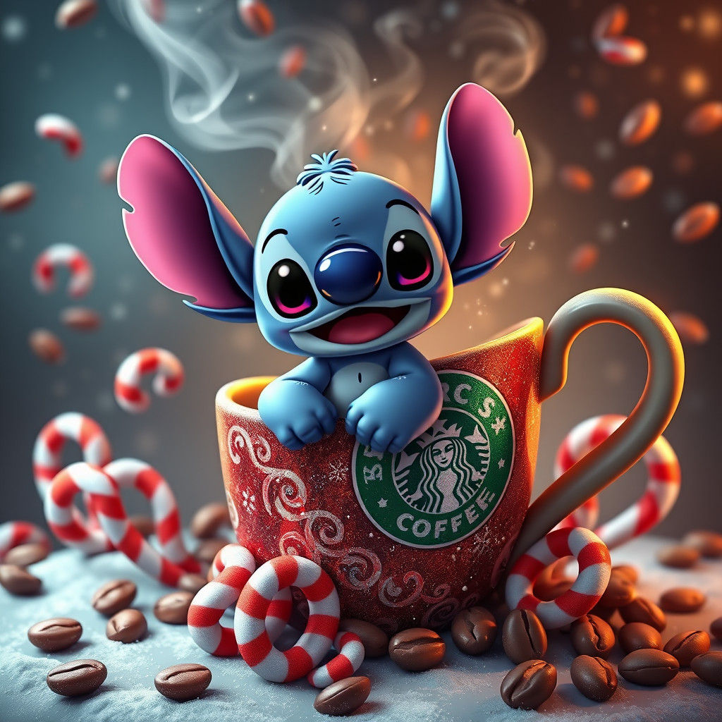 Baby Stitch Christmas in Glittery Coffee Cup
