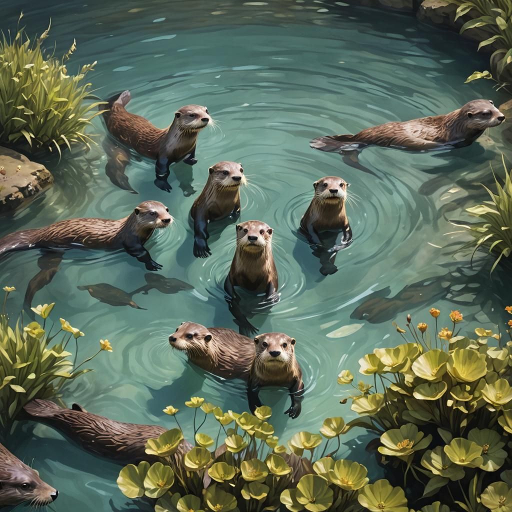 Playful Otters Swimming Gracefully Underwater