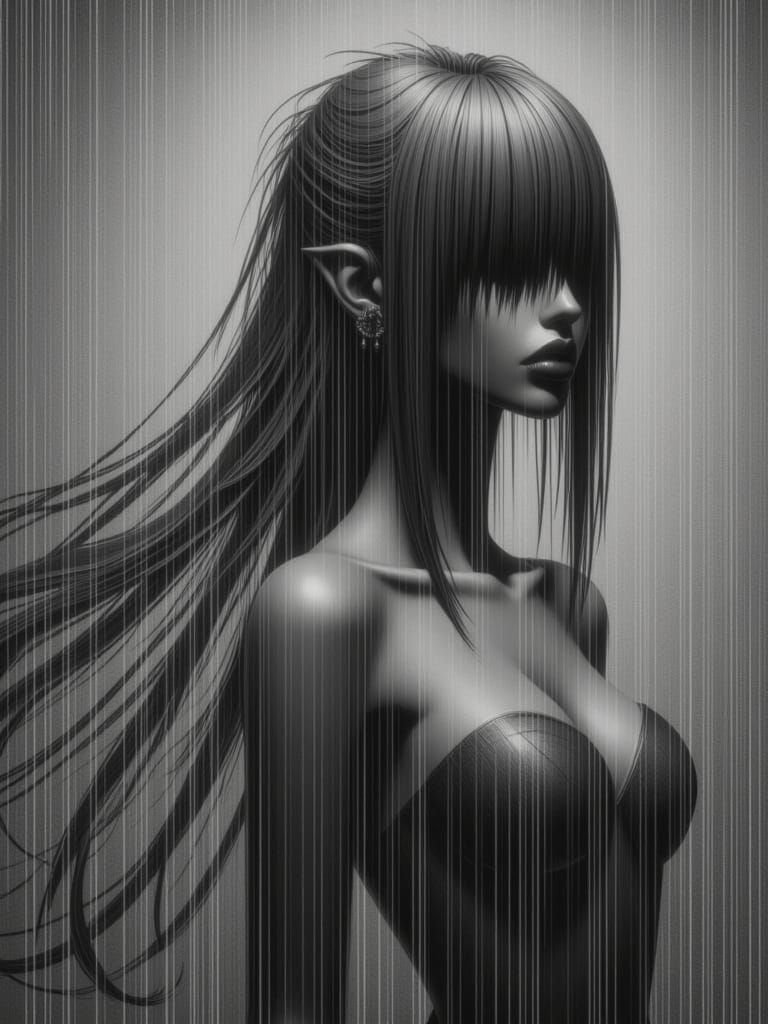 Silver Lady in the Rain with Elven Fashion