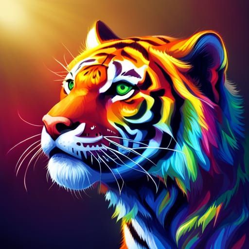 Hyperrealistic Rainbow Tiger in Splash Art Style