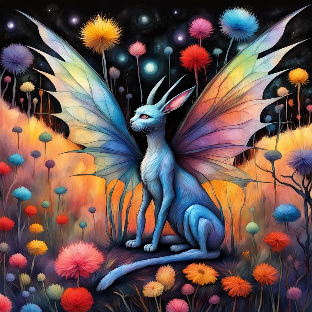 Dark fey creature of the dusk, cat like fairy rabbit fey creatures, shadow , protectors seen in shadows, Tim Burton ,...