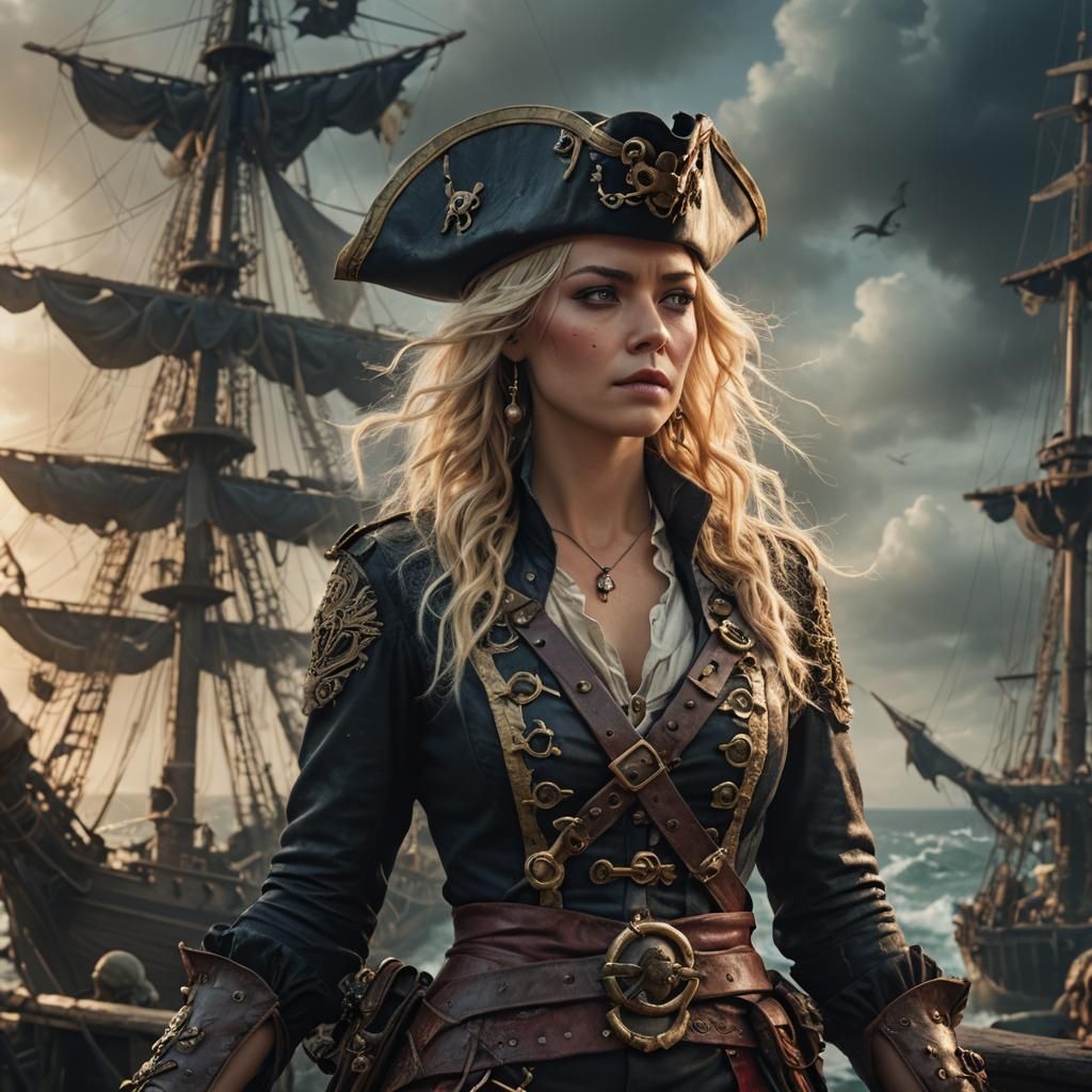Epic Blonde Female Pirate Captain in Digital Painting