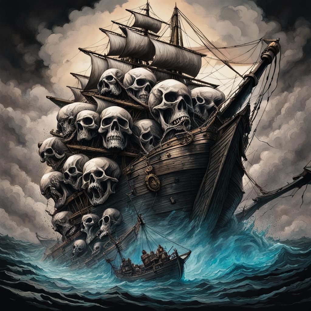 Galleon Ship Capsizing onto Skulls in Splash Art