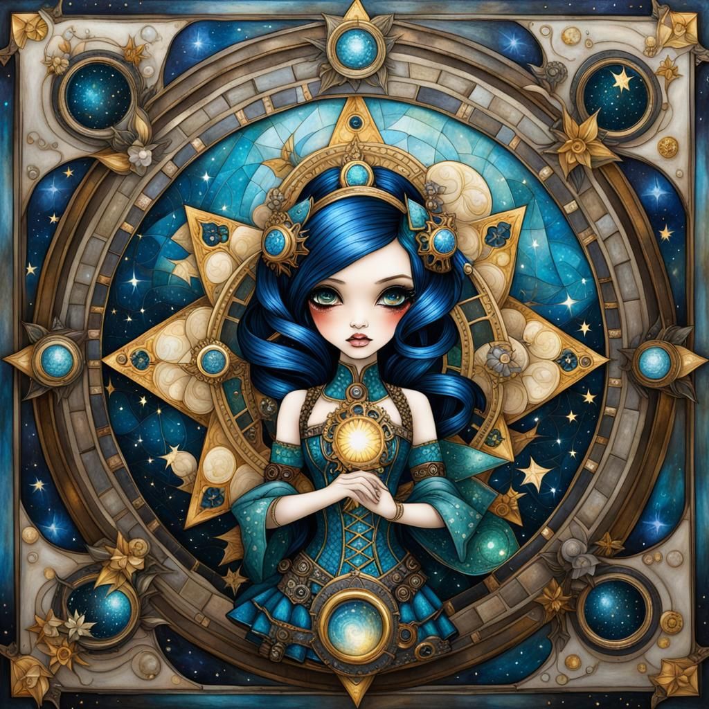 Steampunk Princess in Celestial Mosaic Style