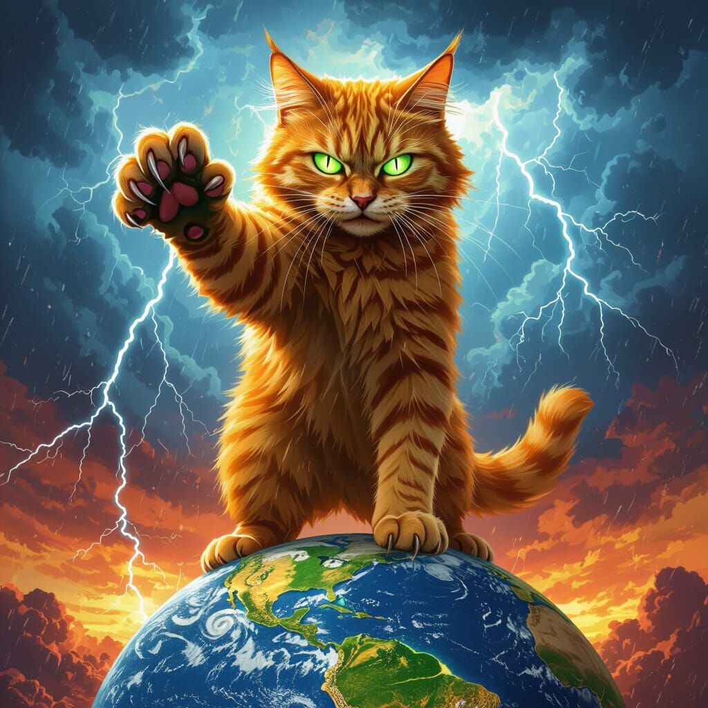 Fierce Ginger Cat Attacks World with Giant Claws