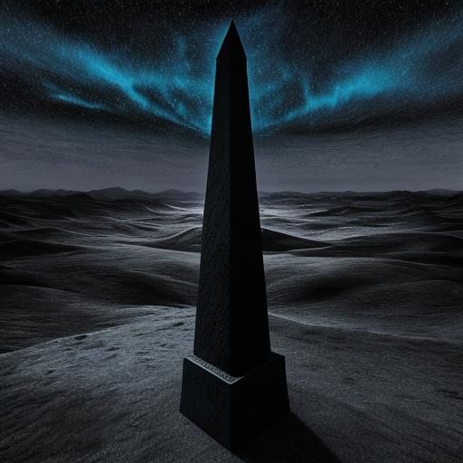 Monolithic Void Obelisk in Surreal Starry Landscape