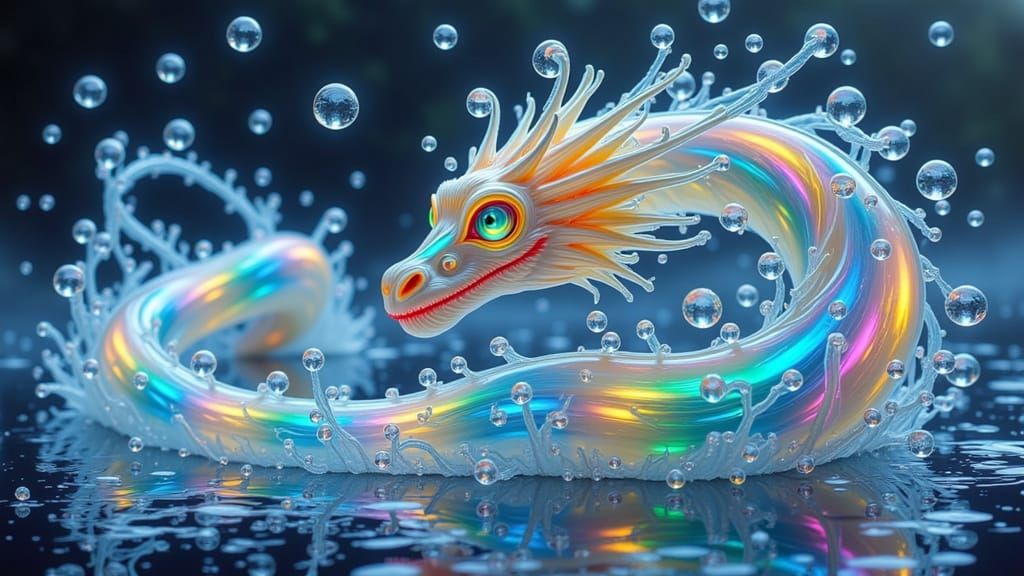 Surreal Dragon Woven from Water Droplets in a Celestial Danc...