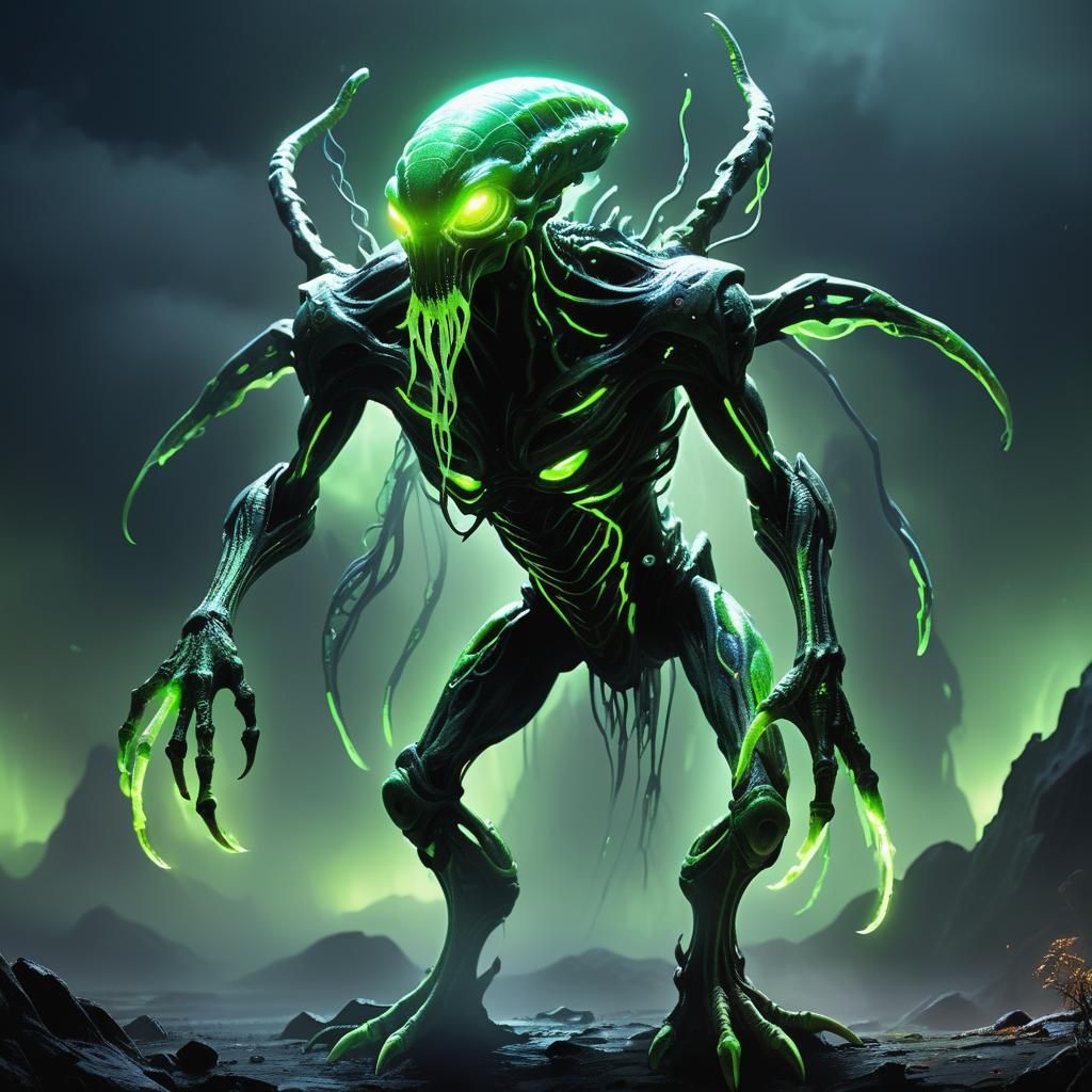 Neon Zerg Alien Concept Art in Sci-Fi Style