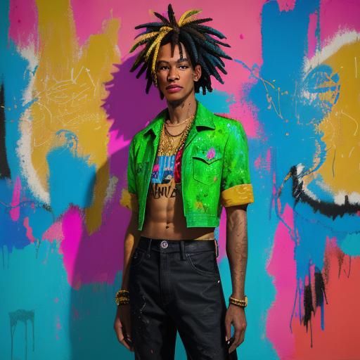 Gold Woman with Peacock Feathers in Graffiti Art