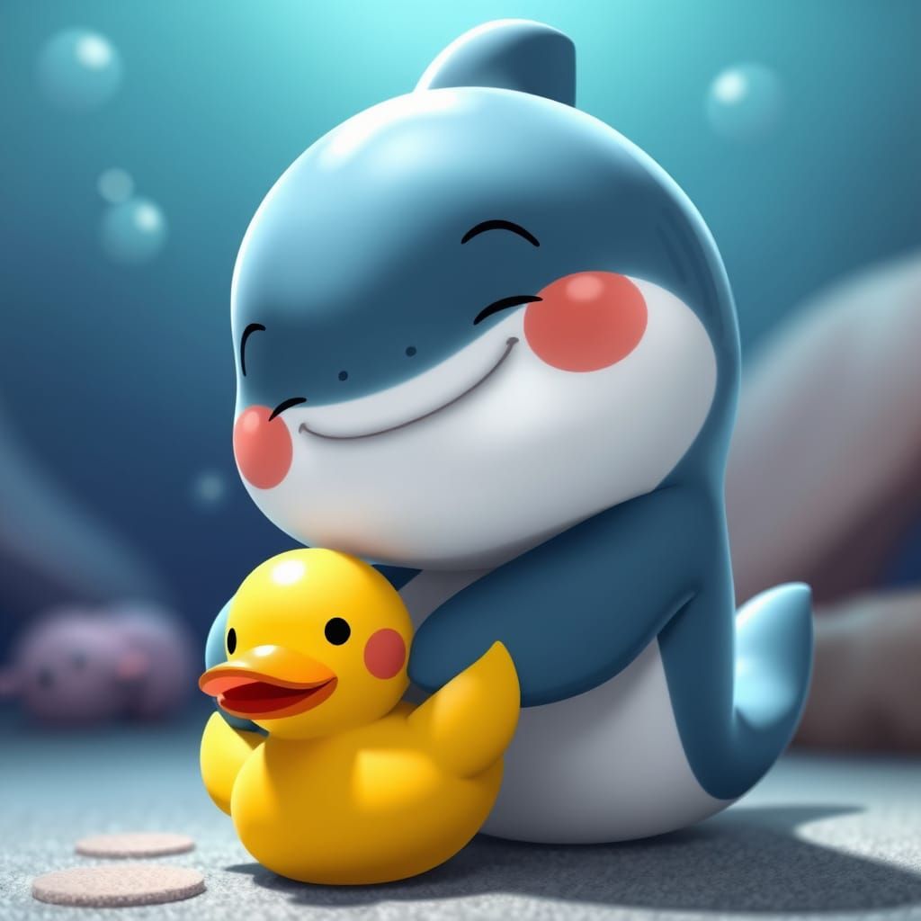 Charming Anime Baby Shark Hugs Adorable Rubber Duck