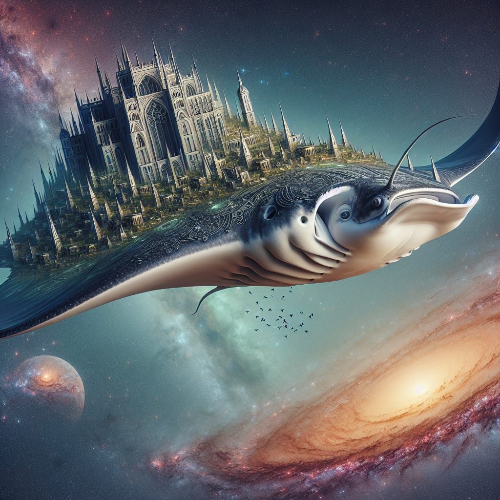 Manta Ray City Soaring Through the Cosmos