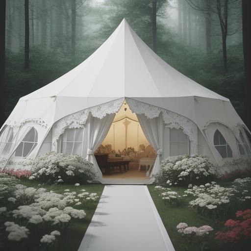 Lace-Trimmed Tent in a Fantastical Forest