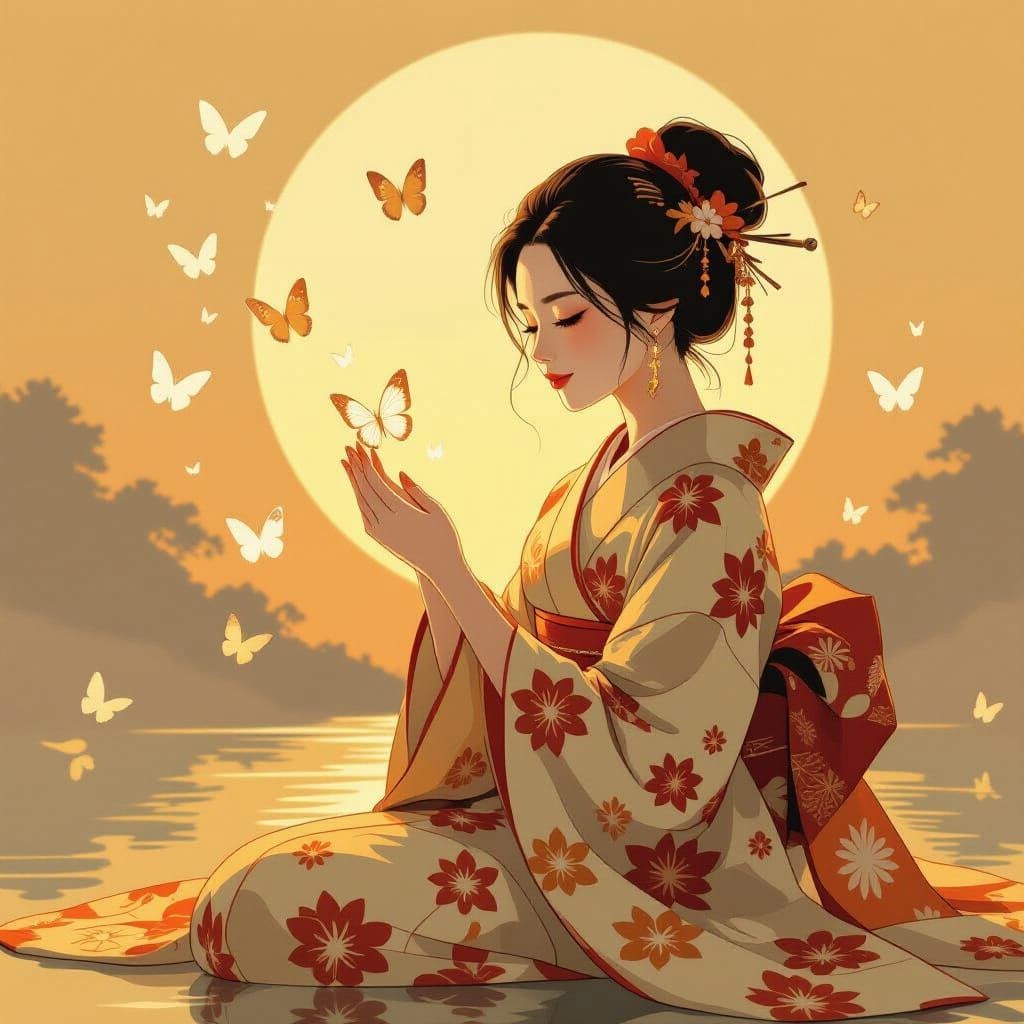 Japanese Aesthetic: Butterflies Dancing at Sunrise