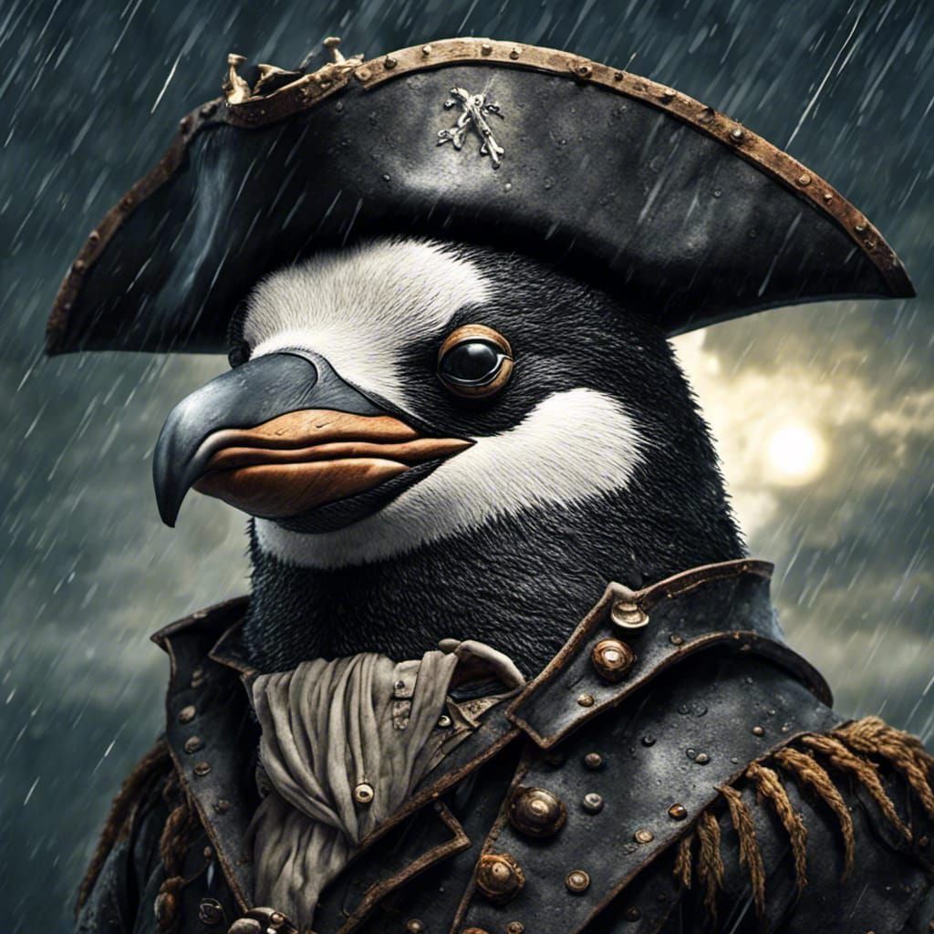 Penguin Pirate Portrait in Detailed Digital Oil Painting