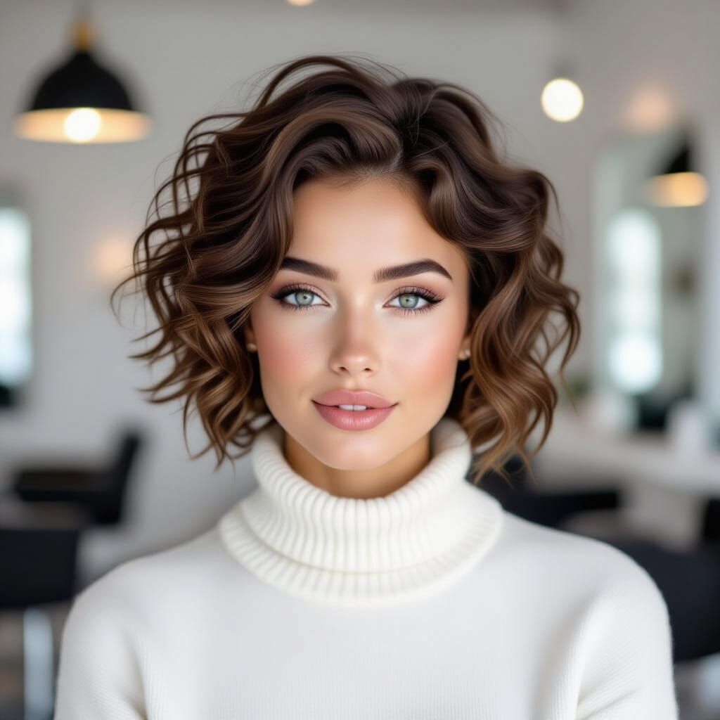 A professional beauty salon portrait of a young woman with v...