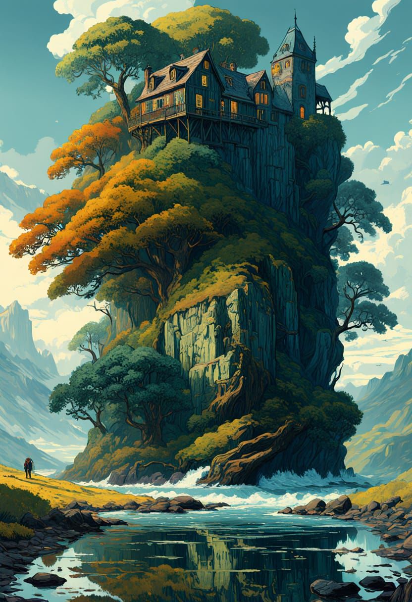 Epic Fantasy Landscape in Studio Ghibli Style