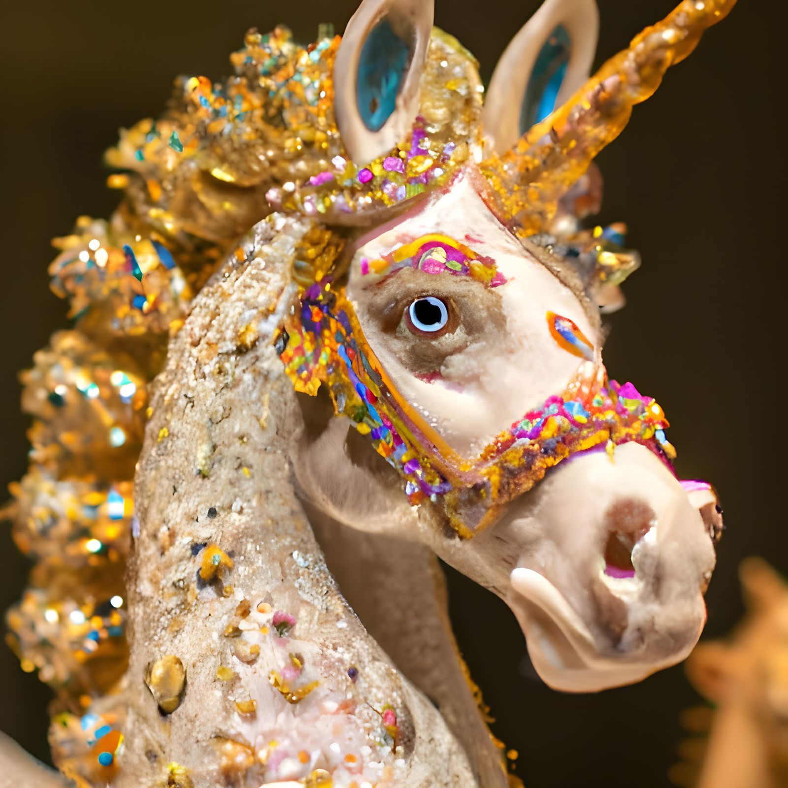 Ornate Jeweled Faberge Unicorn Statue, Fantasy Art