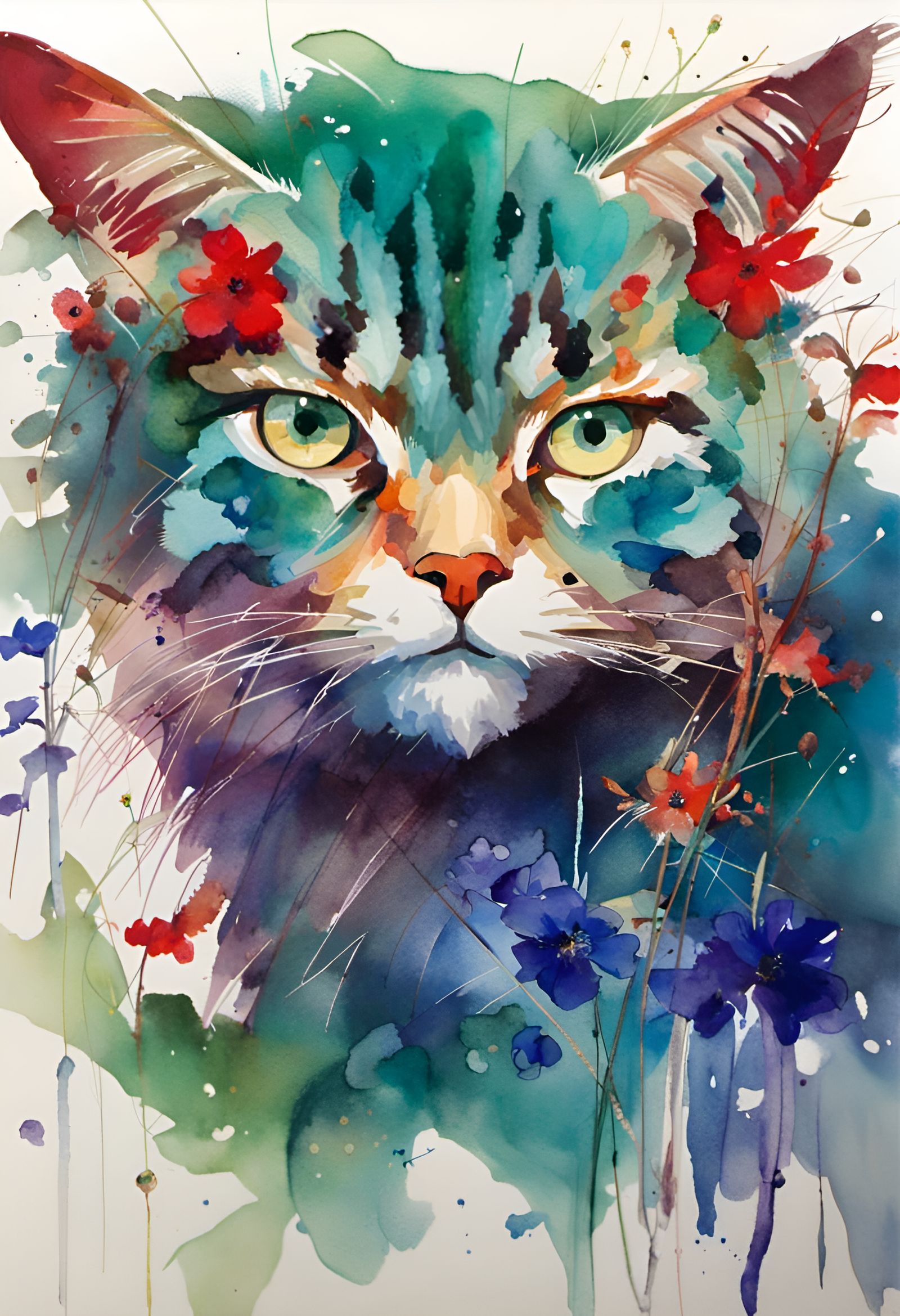 Vibrant Watercolor Heliotrope Flowers with Emerald Eyes