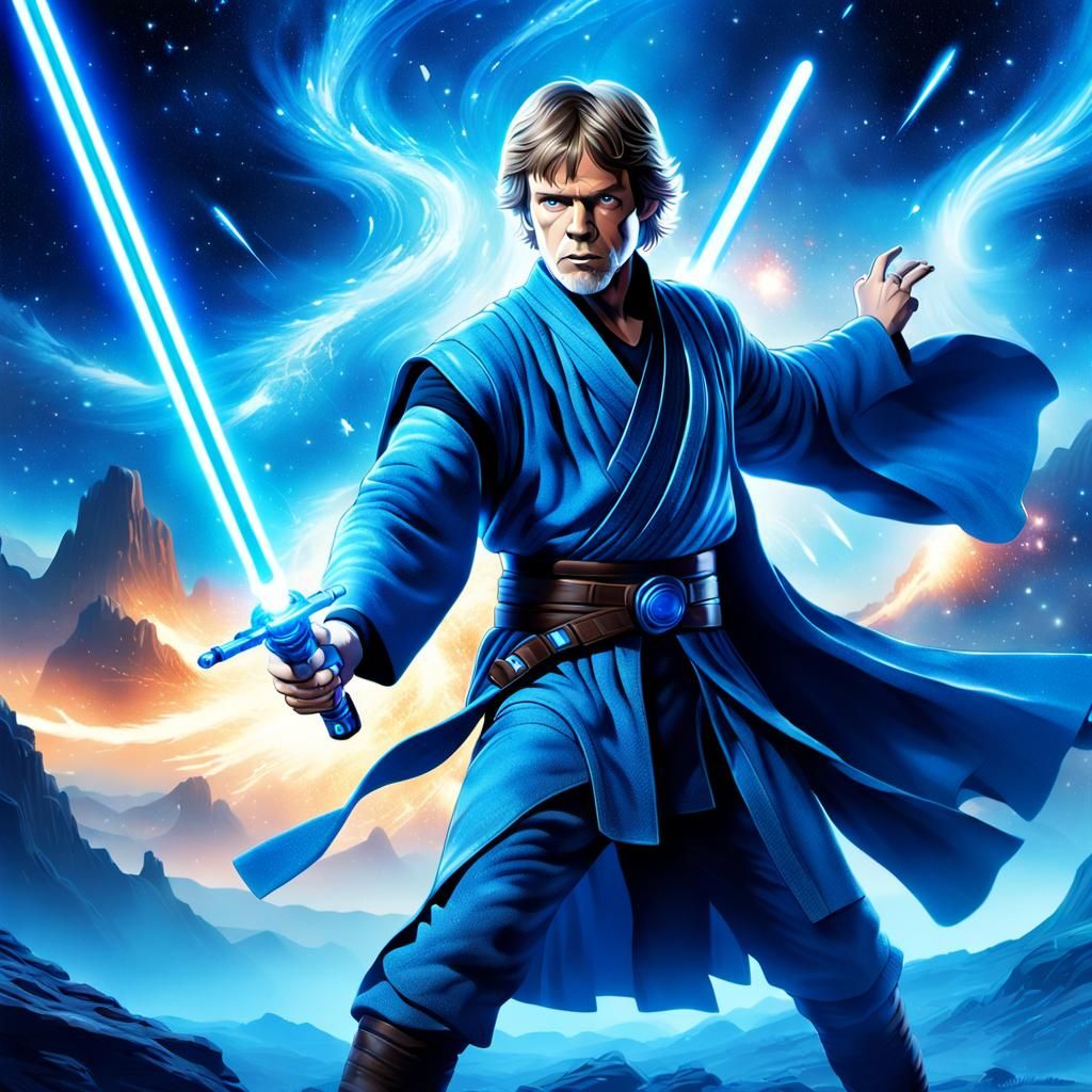 Jedi Luke Skywalker Lightsaber Battle in Galaxy Nebula