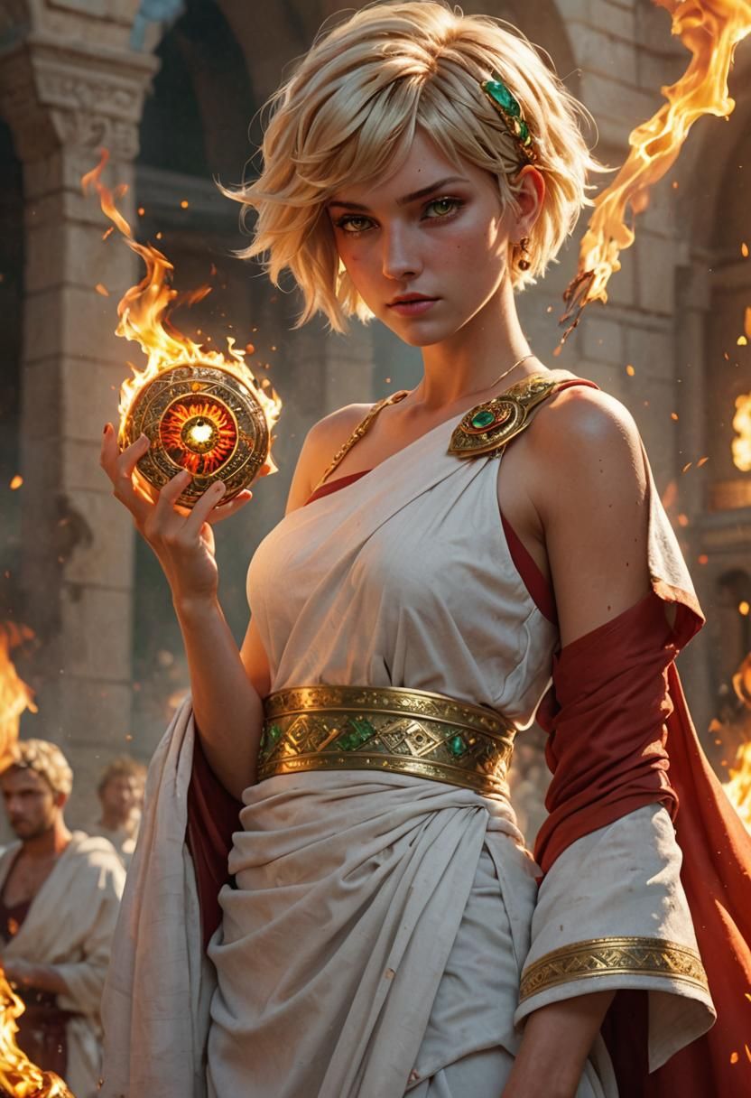 Fiery Woman with Fireball: Detailed Matte Painting