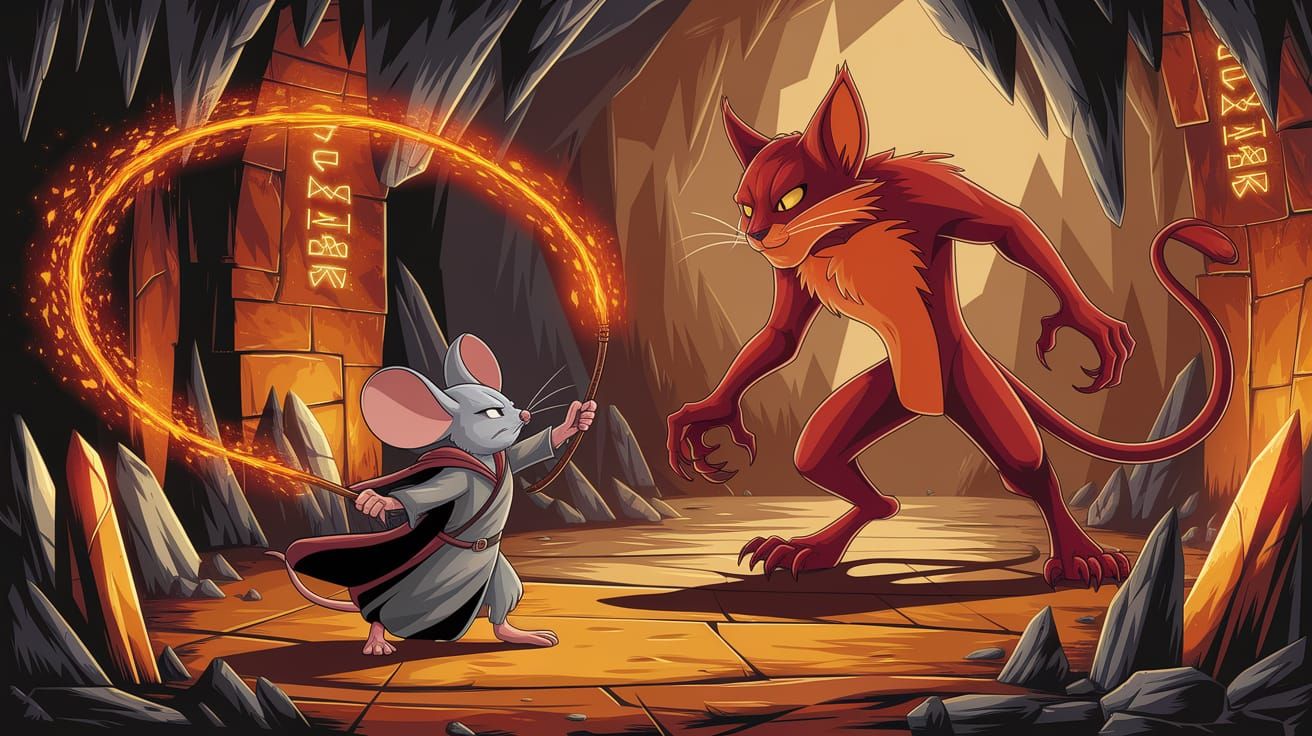 Gandalf the Gray Mouse Defies Red and Orange Demon Cat in Ca...