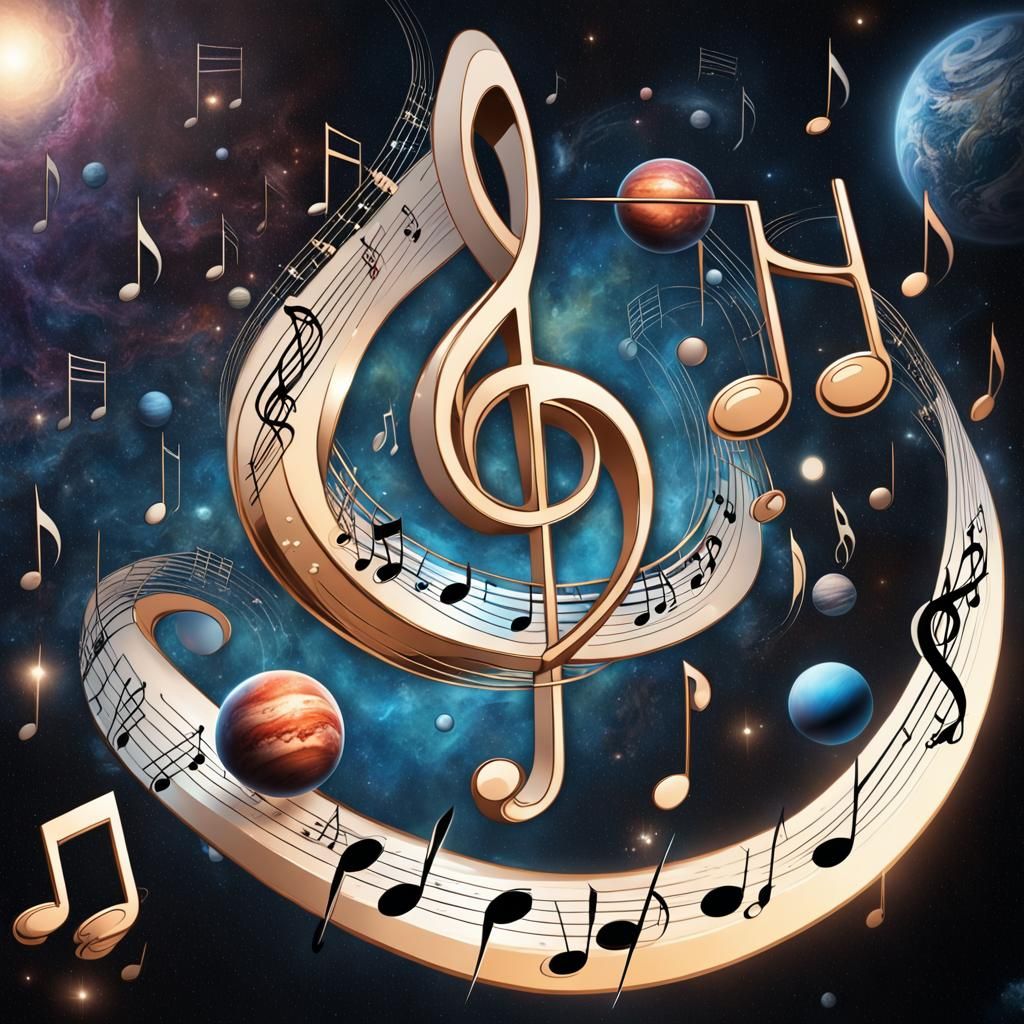 Musical Notes Float in Space, Digital Art