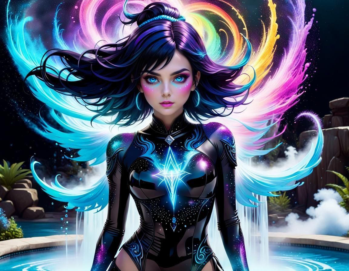 Tattooed Emo Witch Elemental Pixie with Water Beam