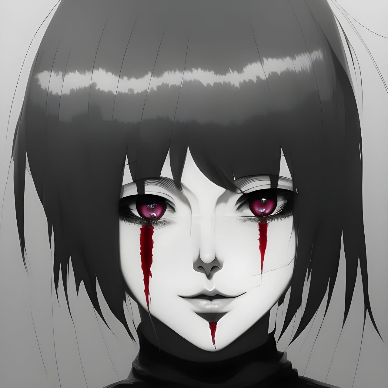 Yandere Anime Portrait in Cel-Shaded Style