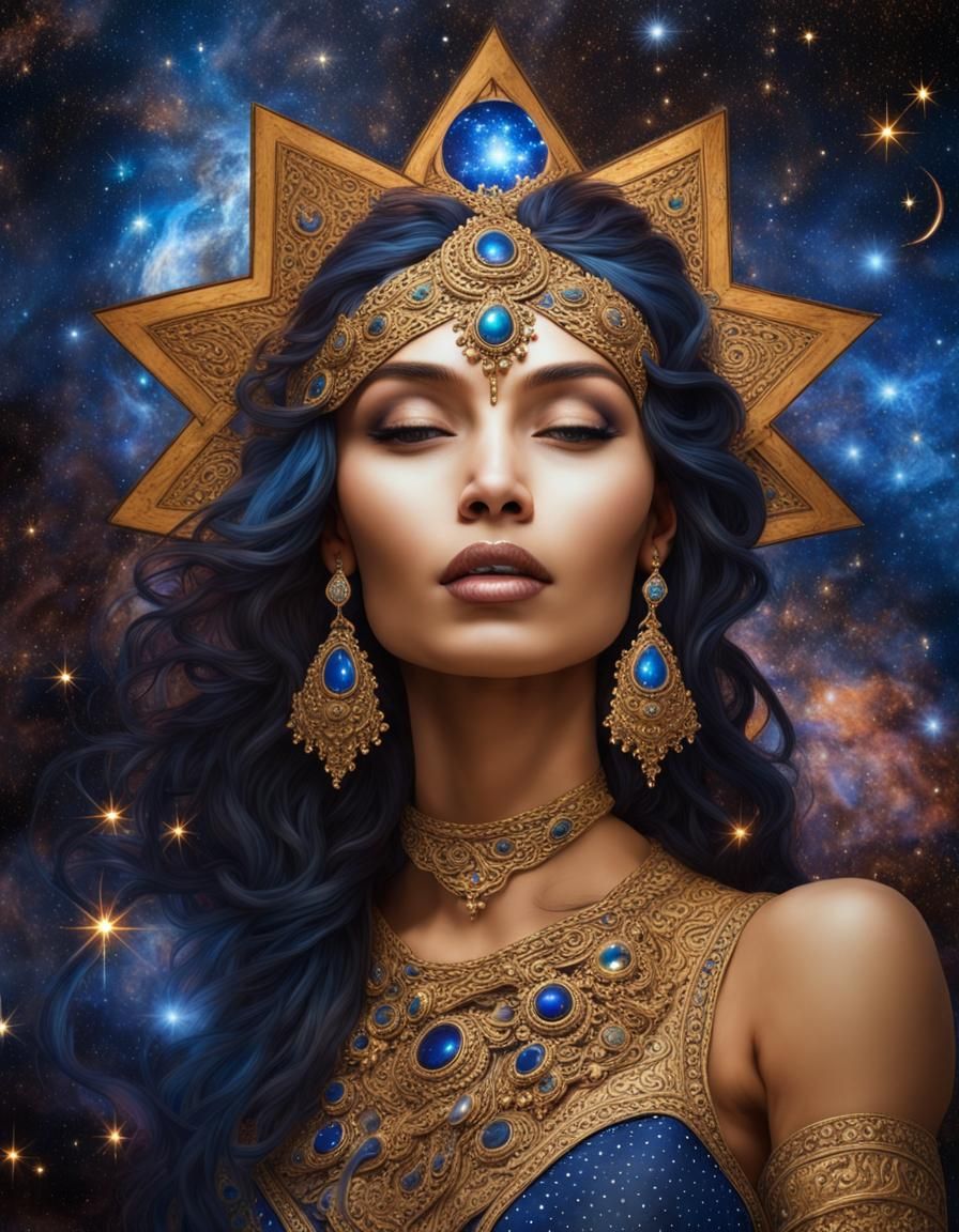 Cosmic Indian Star Goddess in Rich Jewel Tones