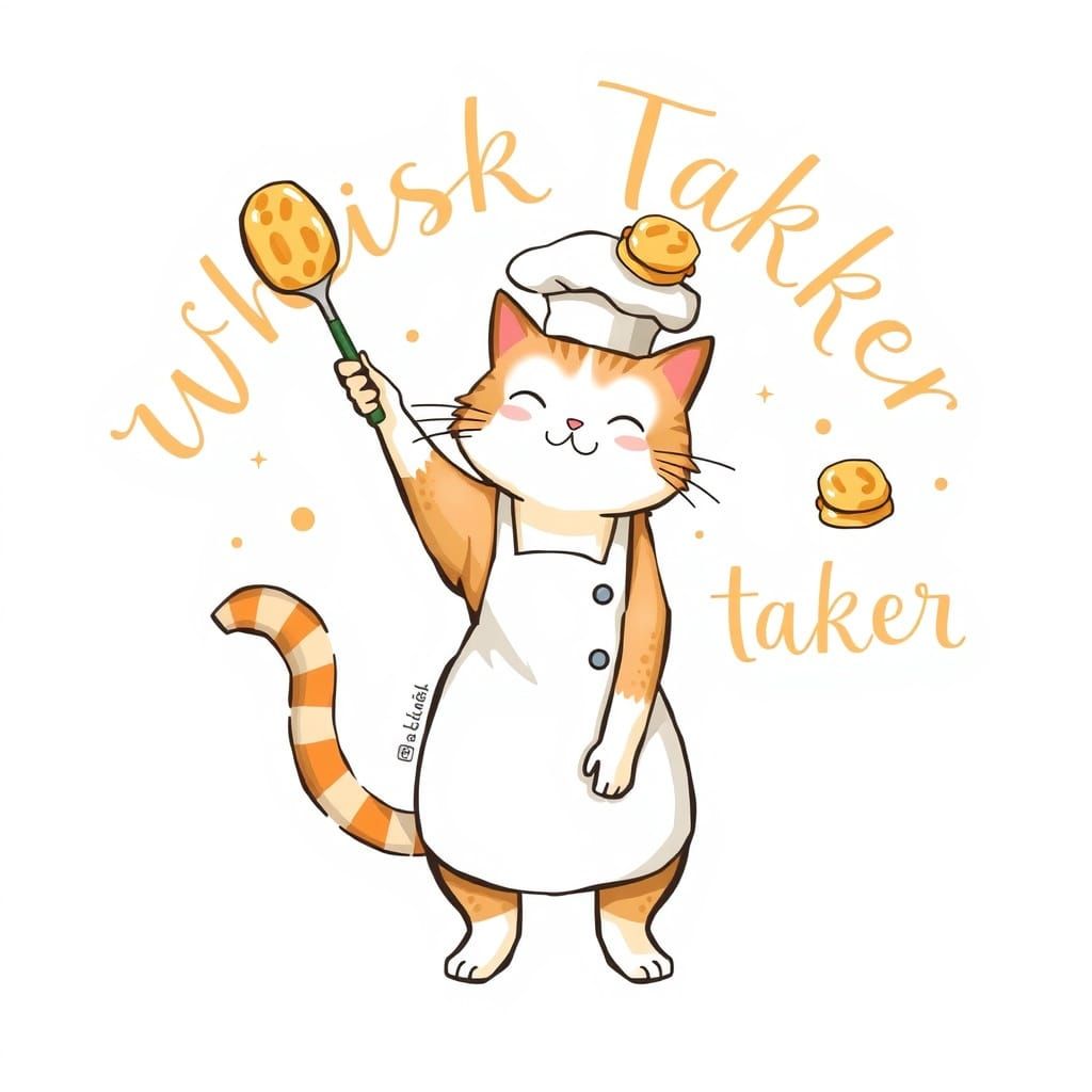 Cat Chef Pancake Mishap: Whimsical Cartoon Art