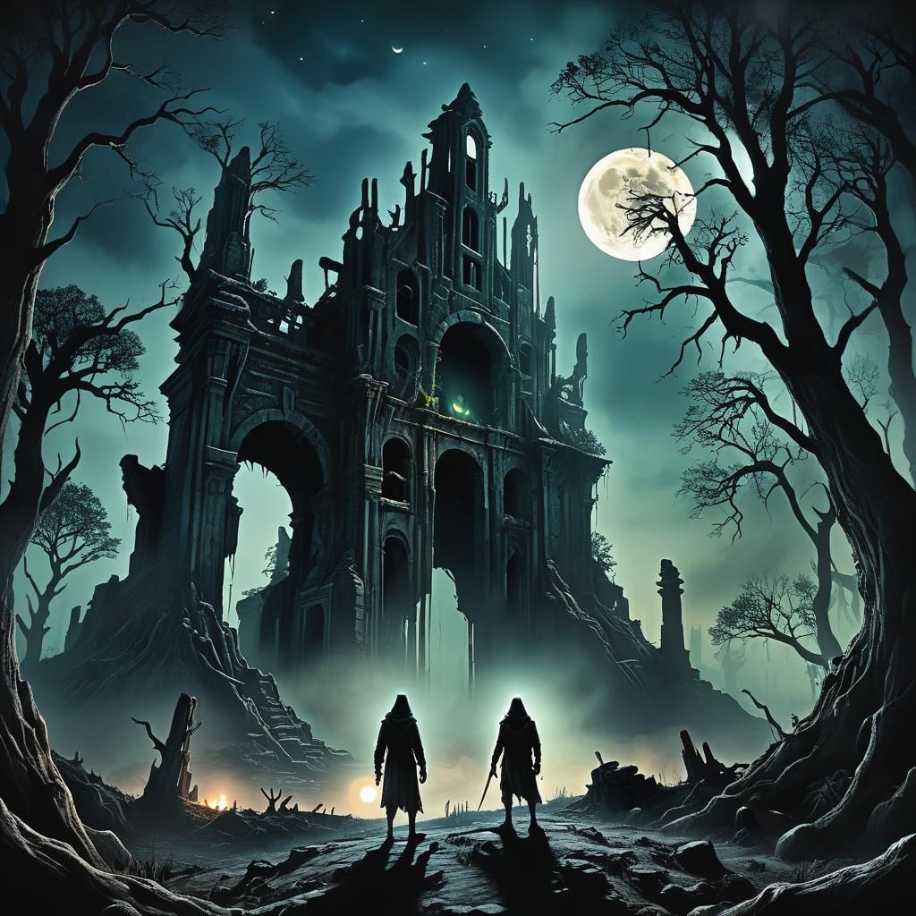 ET on Haunted Alien Planet in Eerie Illustration