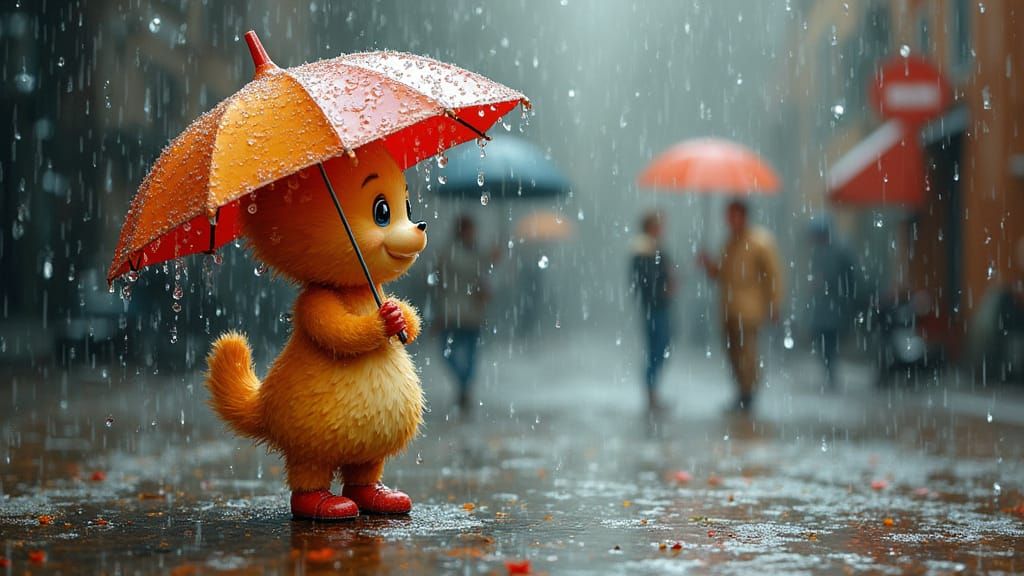 Playful Anthropomorphic Raindrops in Afremov Style