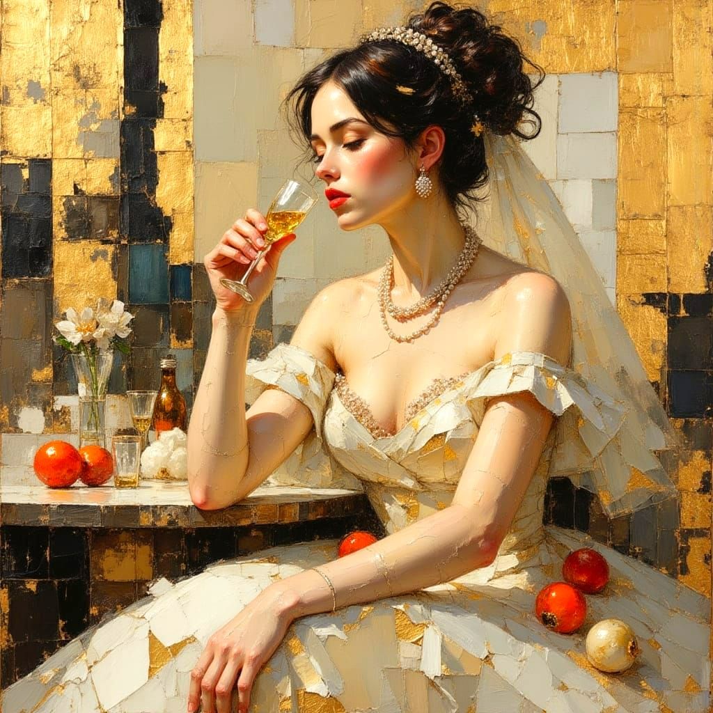 Opulent Figures in Refined Indulgence, Impasto Oil Painting