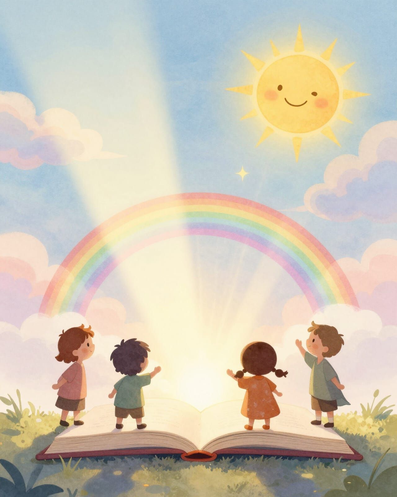 Christian Children Celebrate With Magical Open Book