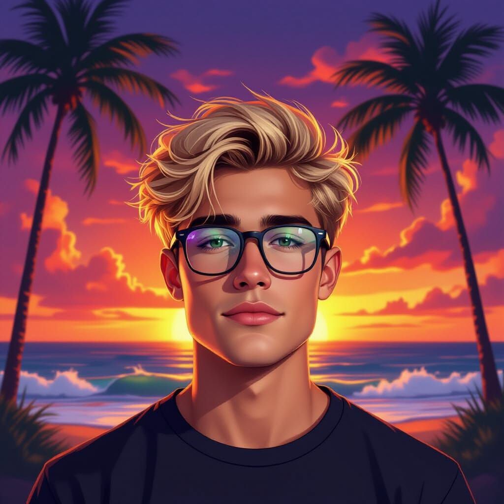 Sunset Portrait of Blond Man with Glasses