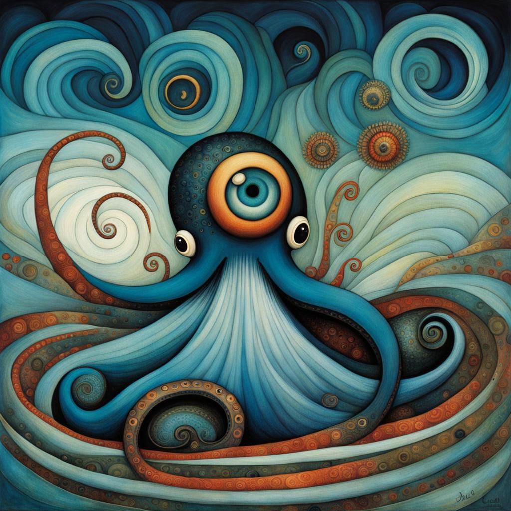 Blue Octopus in a Whimsical Style