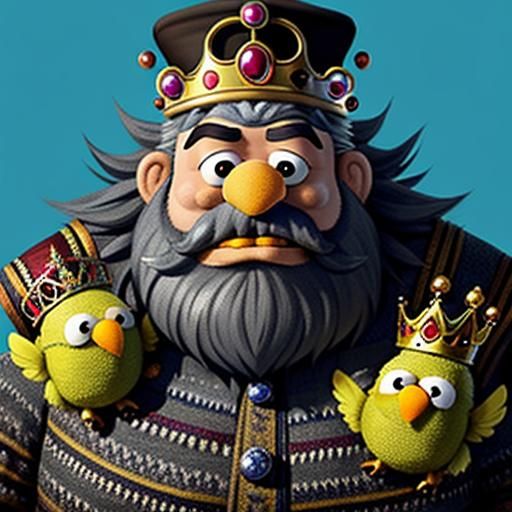 Pop Surrealist Muppet King with Many Eyes