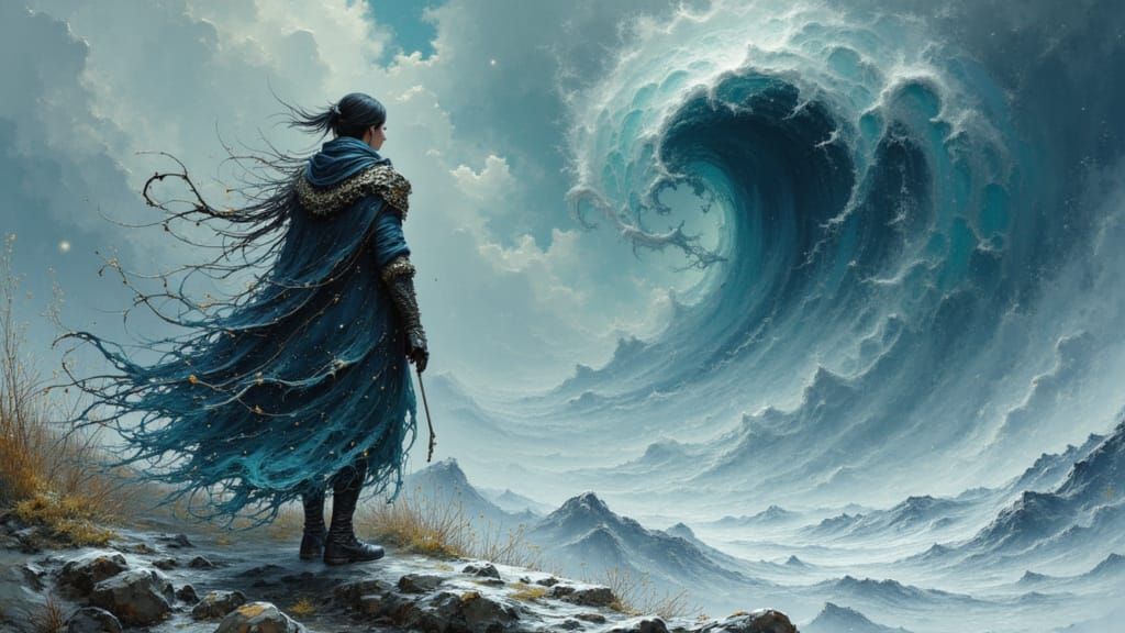 Warrior Faces Winter Storm Concept Art