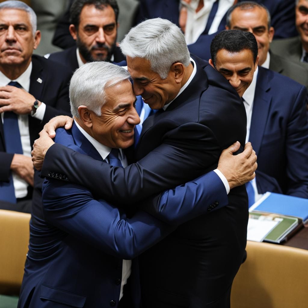 Bibi Netanyahu Hugs Yair Lapid