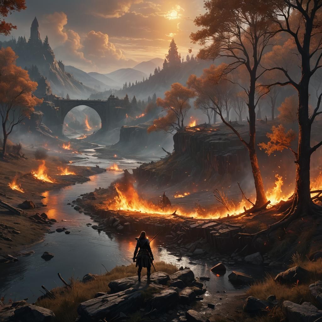 Fiery Battlefield Archer: Dark Fantasy Concept Art