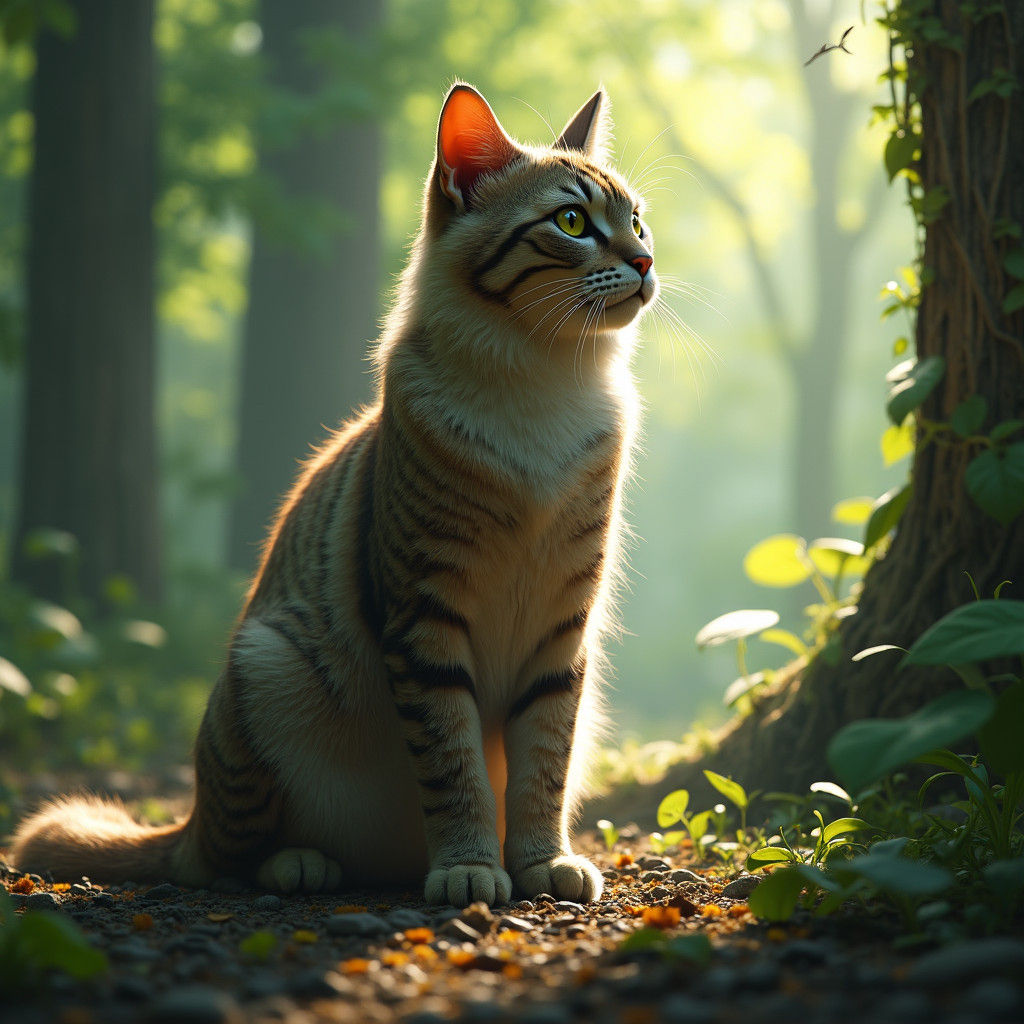 Warrior Cat in Forest, Matte Painting Style