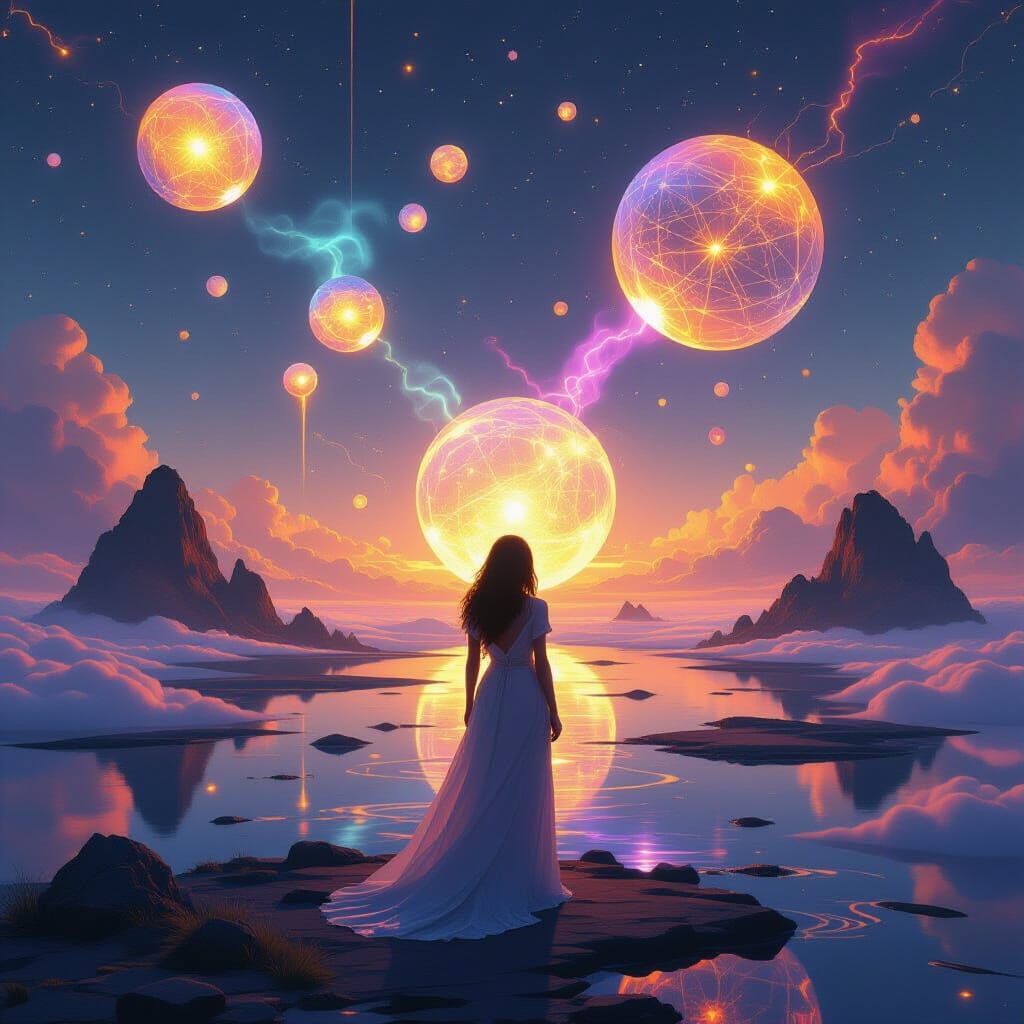 Dreamscape of Ideas: Floating Orbs and Geometric Forms