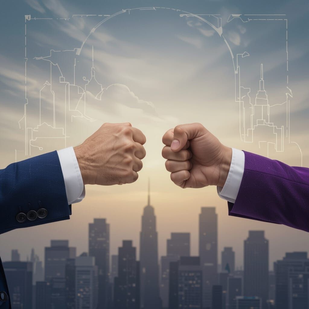 Photorealistic Businessmen's Fist Bump in Corporate Style