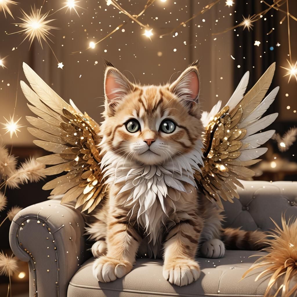 Winged Kitten Lounging in 3D Anime Art Style