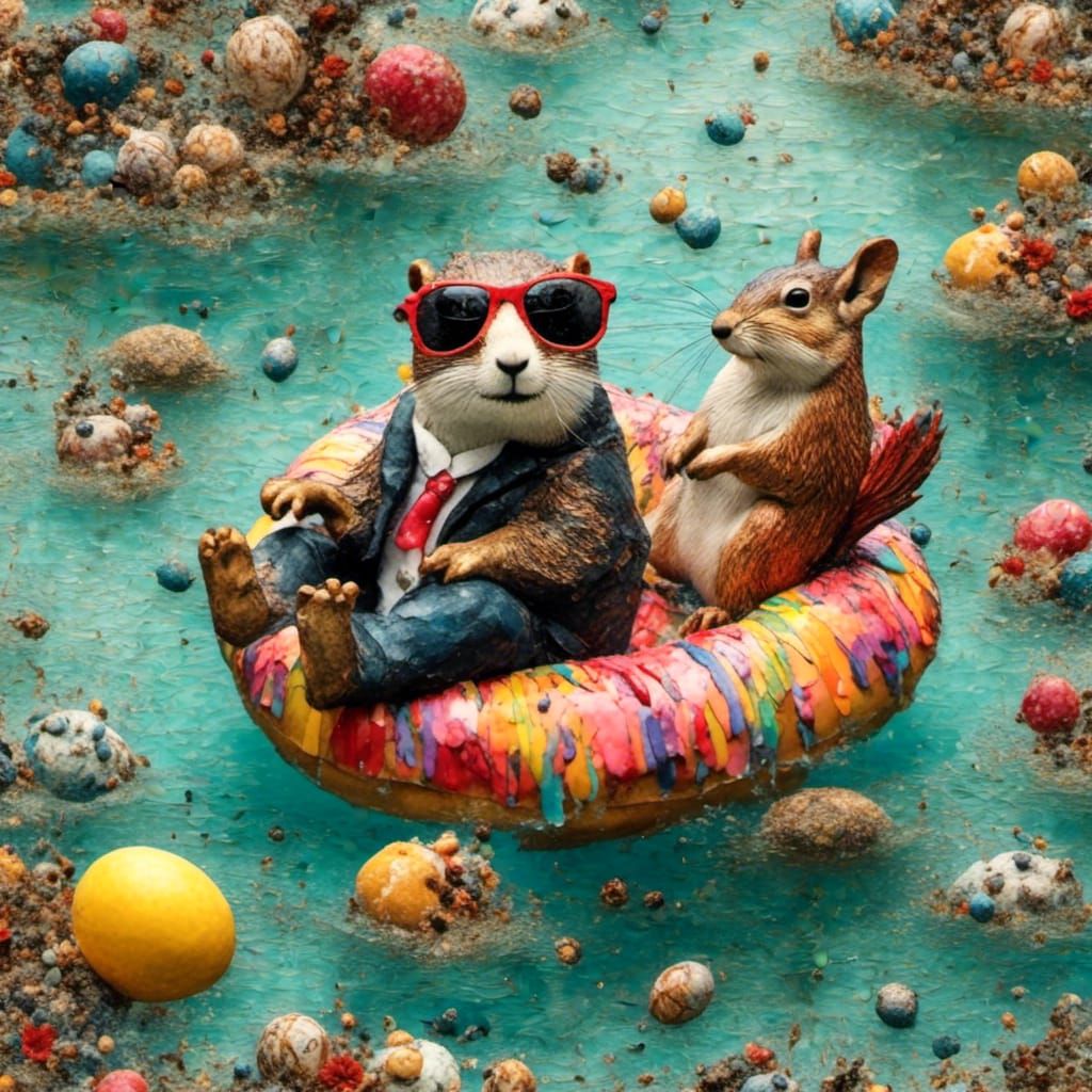 Animals Enjoying a Relaxing Float Trip Together