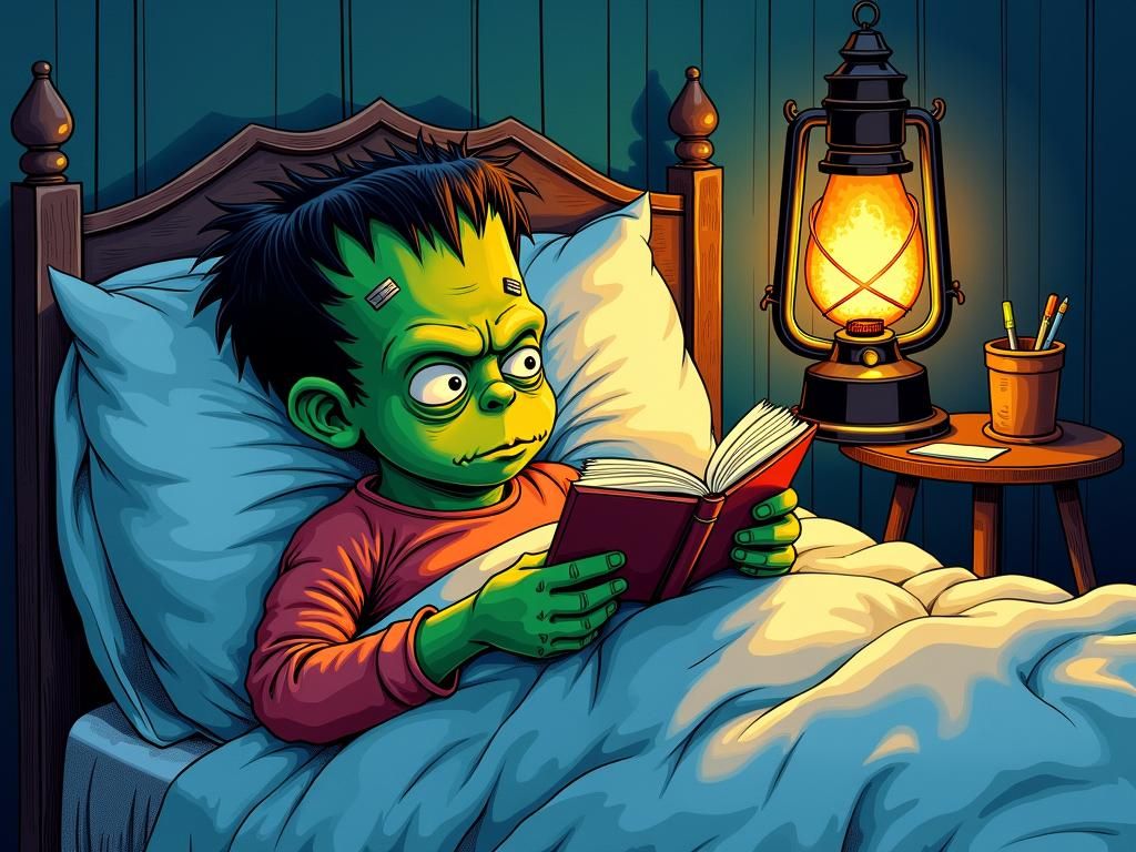 Frankenstein's Monster Bedtime Story: Color Ink Illustration