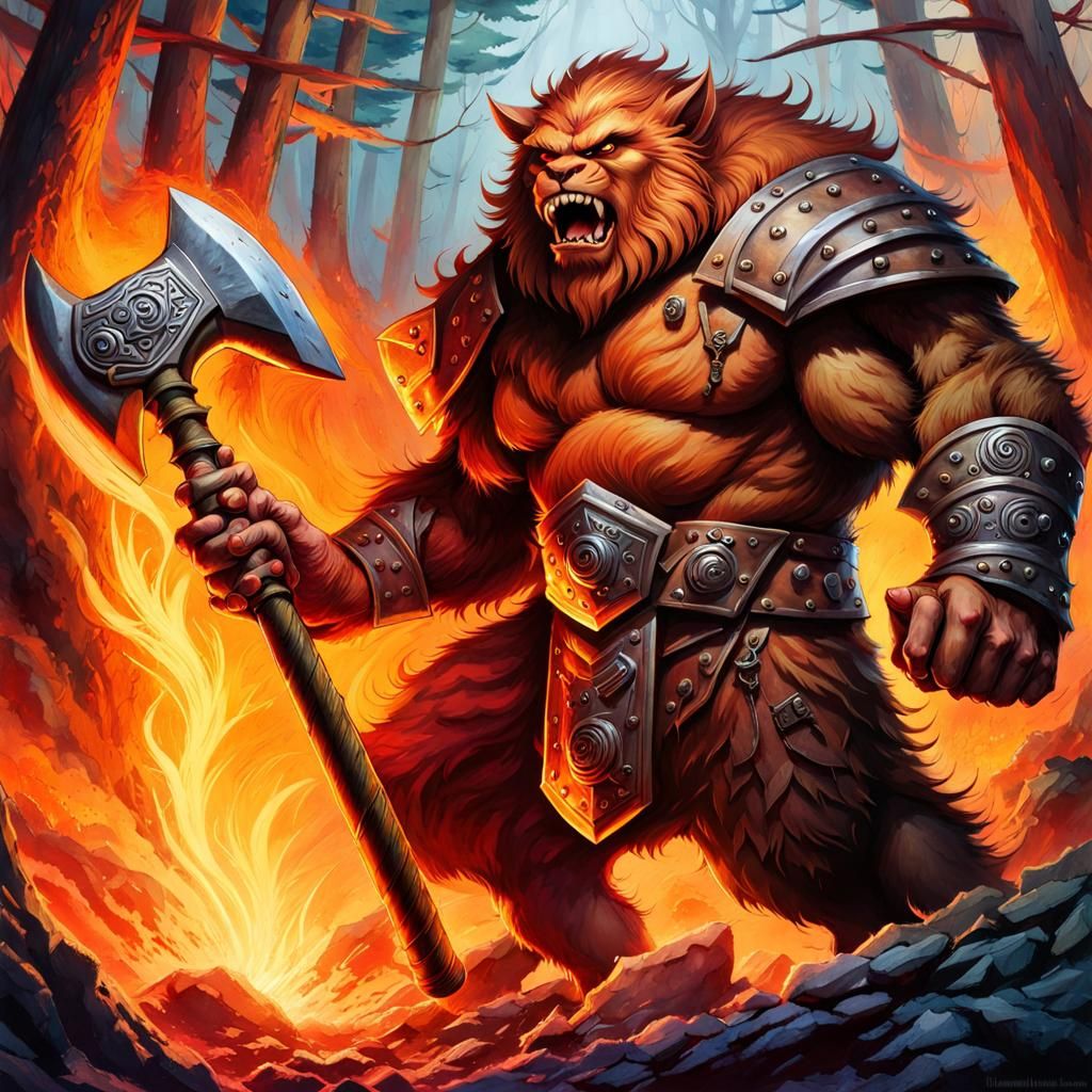 Molten Rock Golem Firespell: Watercolor Splash Art