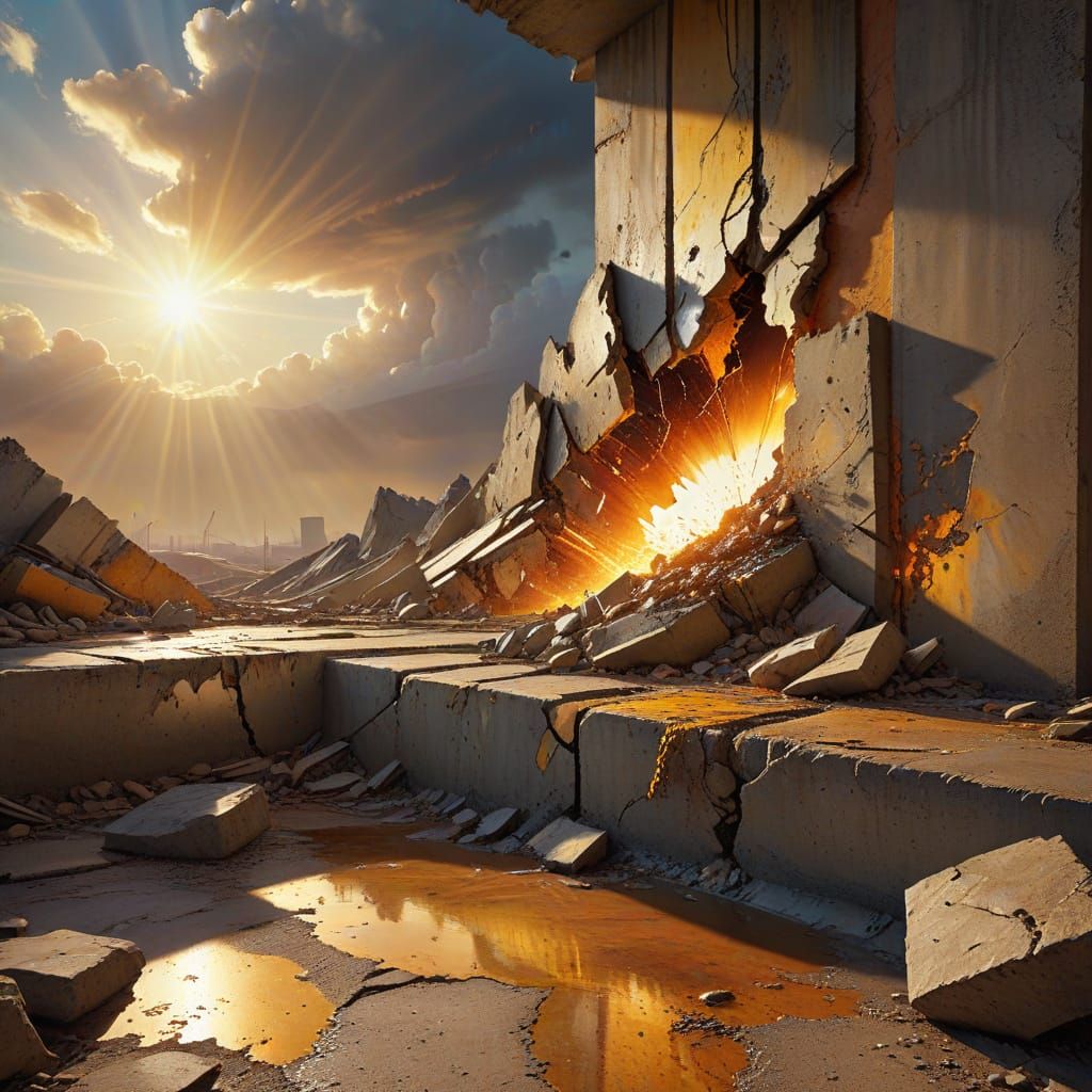 Surreal Ruined Earth with Golden Sunshine Rays